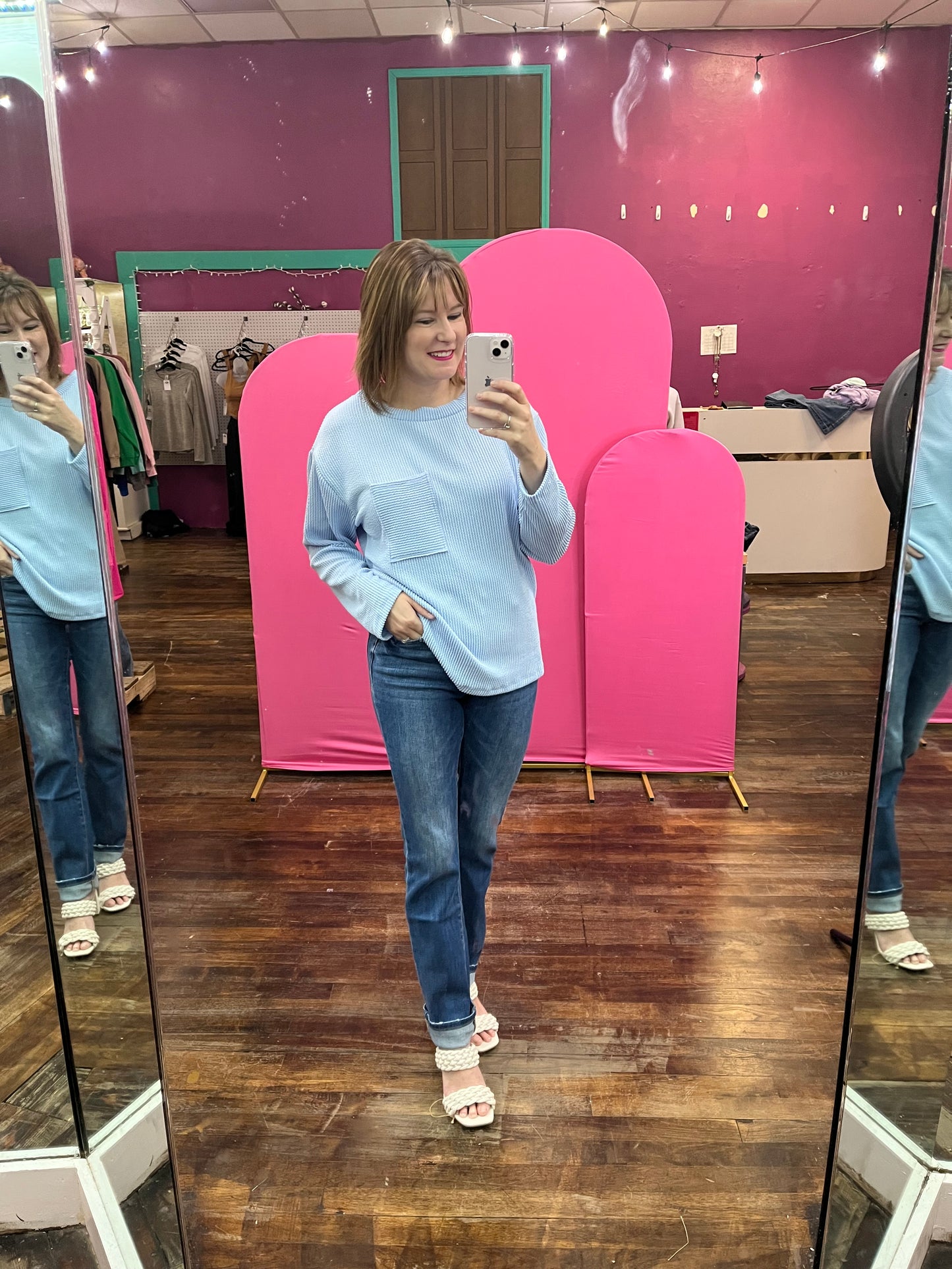 Long Sleeve Textured Top - Baby Blue