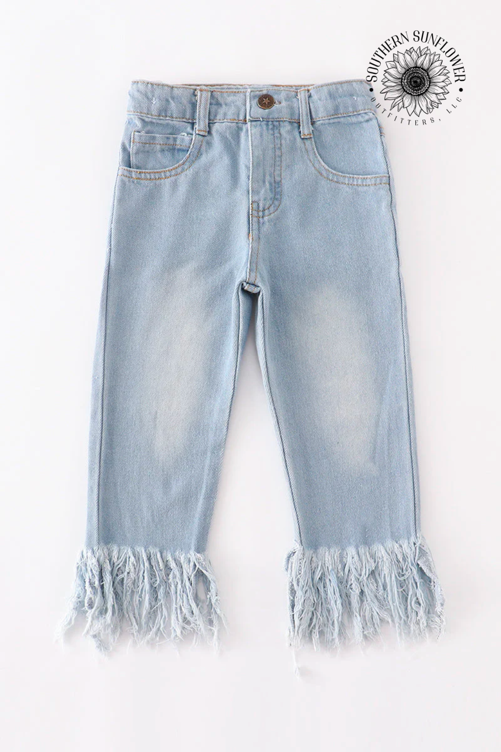 Light Wash Frayed Denim Jeans