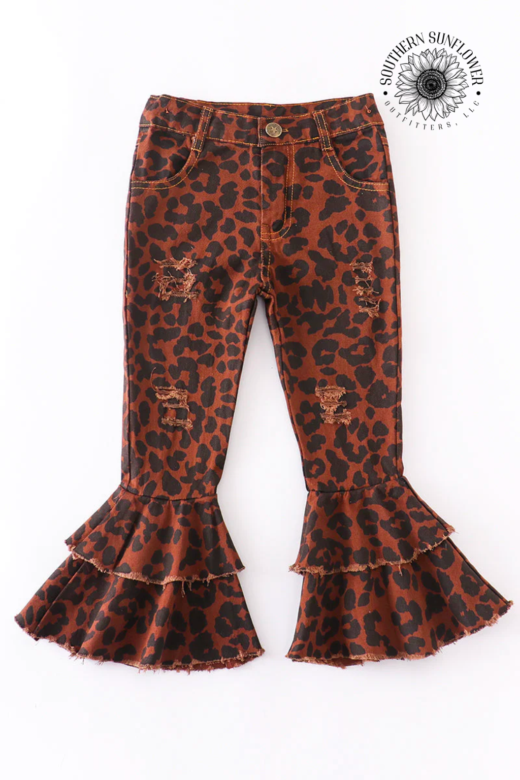 Leopard Distressed Bell Jeans