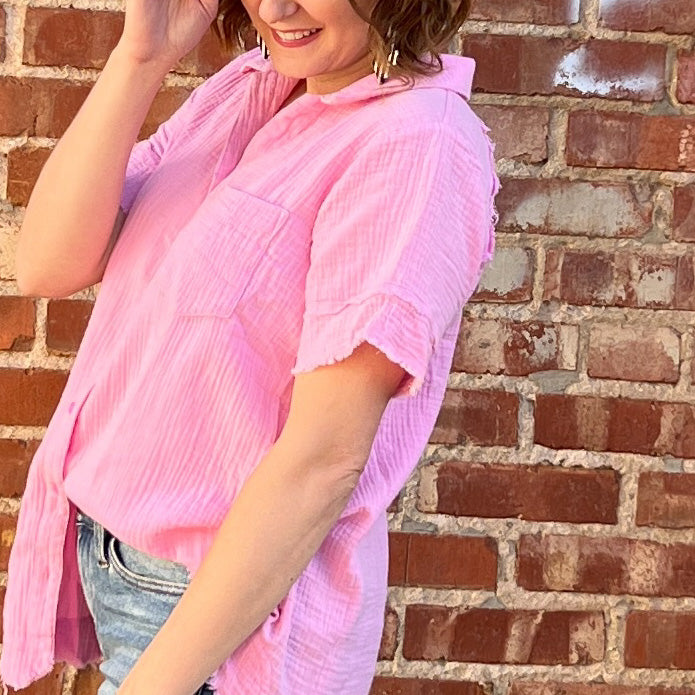 Mineral Wash Pink Button Down