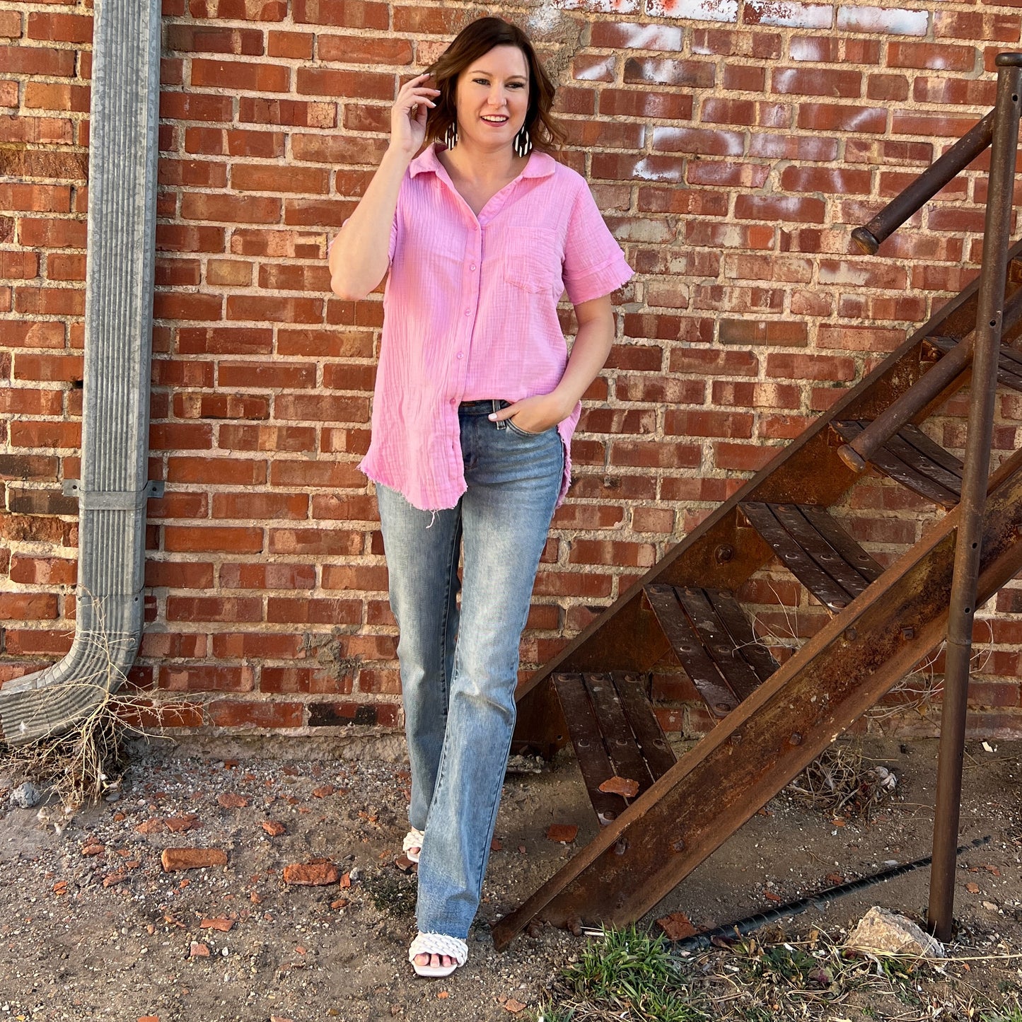 Mineral Wash Pink Button Down