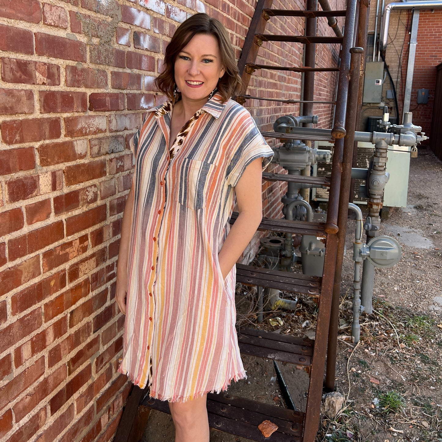 Linen Striped Dress - Regular and Plus