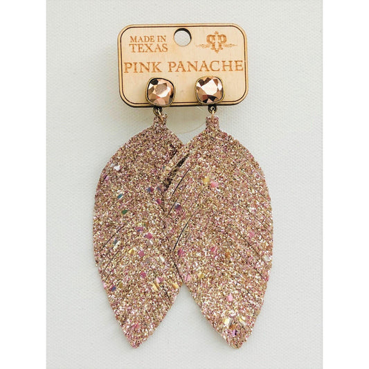 Pink Panache - Rose Gold Glitter Feather EARRINGS