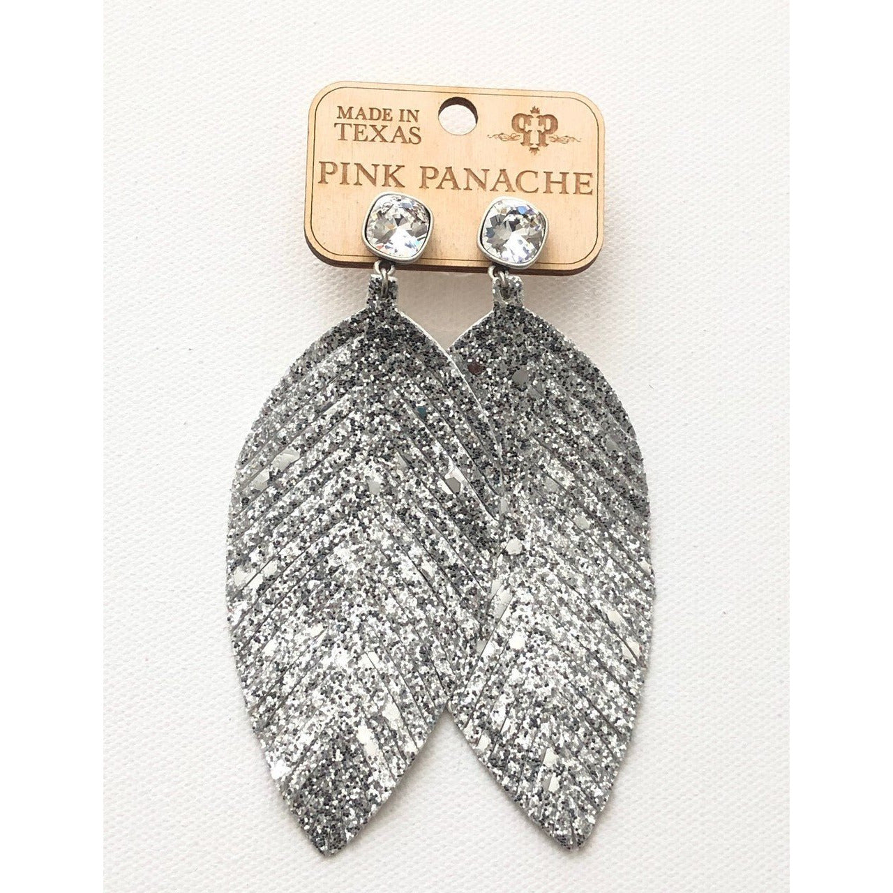 Pink Panache - Silver Glitter Feather Earrings EARRINGS