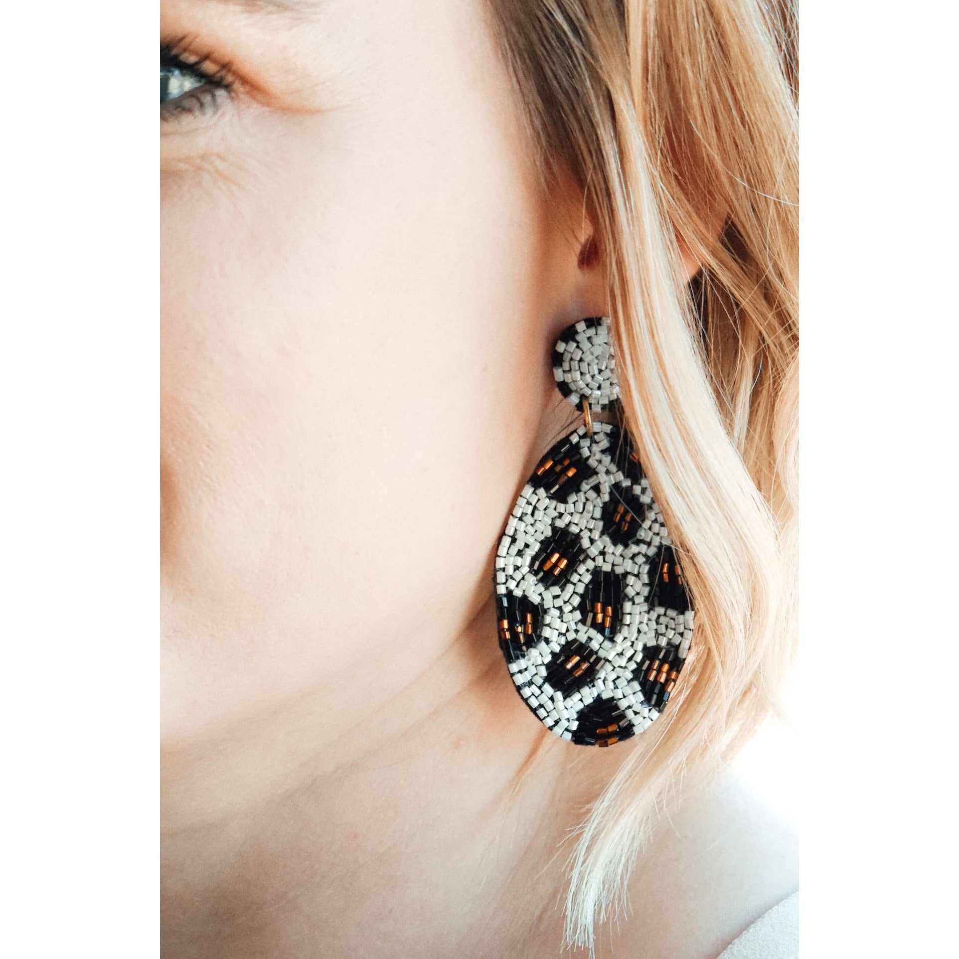 Poison Ivy Earrings - Oval Animal Print Seed Bead Earrings Jewelry